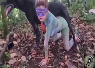 Skinny lady takes a dog's dick in her pussy