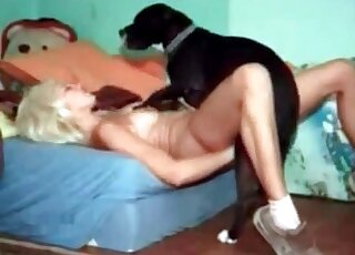 Horny blonde MILF is pretty much wrecked by a doggo